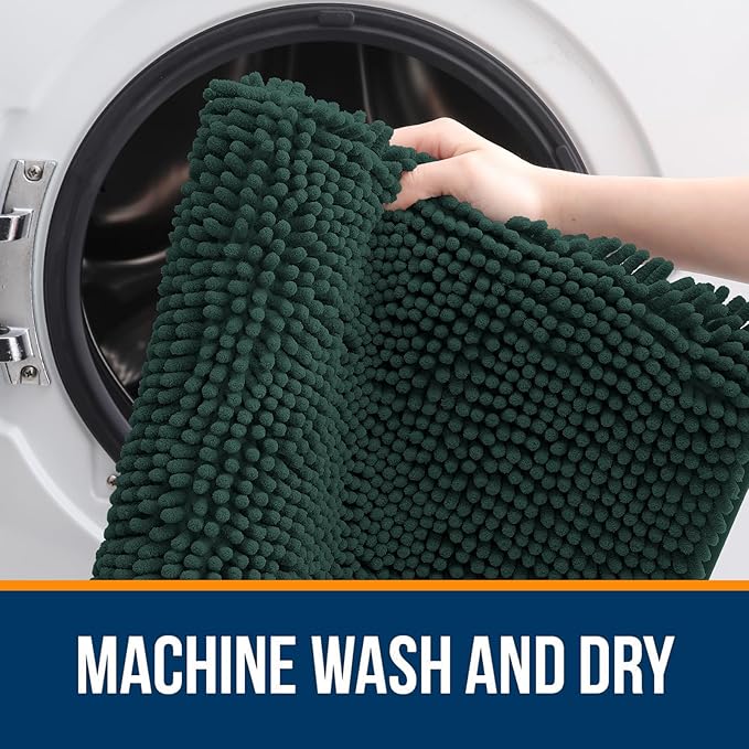 OLANLY Bathroom Rugs 47x17, Extra Soft Absorbent Chenille Bath Rugs, Rubber Backing Quick Dry, Machine Washable Bath Mats for Bathroom Floor, Tub and Shower, Home Decor Accessories, Blackish Green