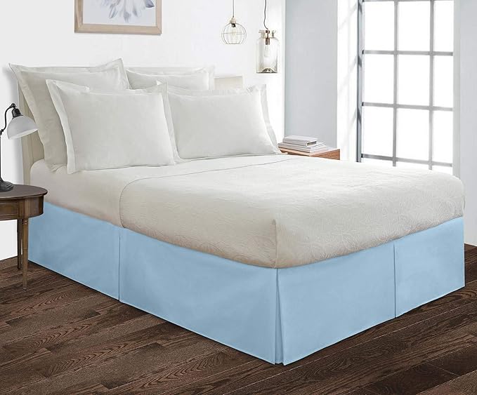 Bed Skirt - 100% Cotton 800 Thread Count Box Pleated Bed Skirt - Luxury Pleated Dust Ruffle, Hotel Quality Modern Bed Skirt, Easy Fit with 12 Inch Tailored Drop, King XL, Light Blue