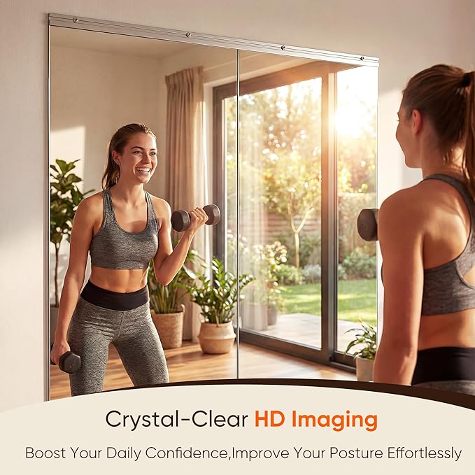 Antok Home Gym Mirror 58"x30" 2PCS, Large Full Length Wall Mounted Mirrors, Frameless Tempered Glass Full Body Mirror for Gym Yoga Dance Studio Garage Bedroom & Bathroom
