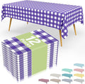 Smiry 12 Packs Gingham Disposable Table Cloth, 54 x 108 Inch Waterproof Plastic Tablecloth, Rectangle Purple and White Checkered Table Covers for Picnic, Birthday, Party