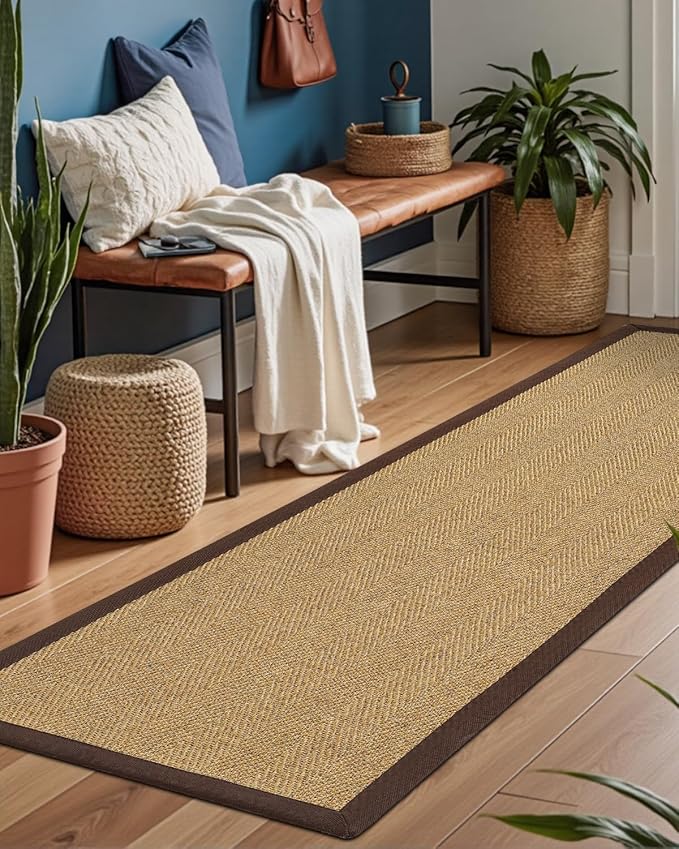DEXI Hallway Runner Rug 2x7 Jute, Woven Braided Sisal Runner Non Slip, Entryway Farmhouse Runner Carpet for Indoor Luandry Hall Backdoor Bedroom, Natural/Brown