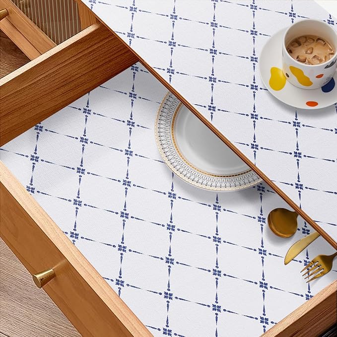 Drawer Shelf and Cabinet Liner, Thick Strong Grip,Shelf Liners Non-Adhesive Liners Protect Kitchen Cabinets and Cupboard, Bathroom Drawers,Under Sink Mat, 23.6IN X 20FT, Blue Stripe