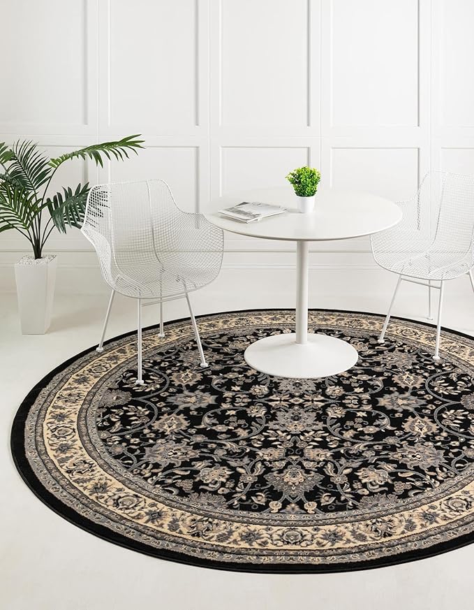 Unique Loom Sialk Hill Collection Area Rug - Washington (3' 3" Round Black/Gray)
