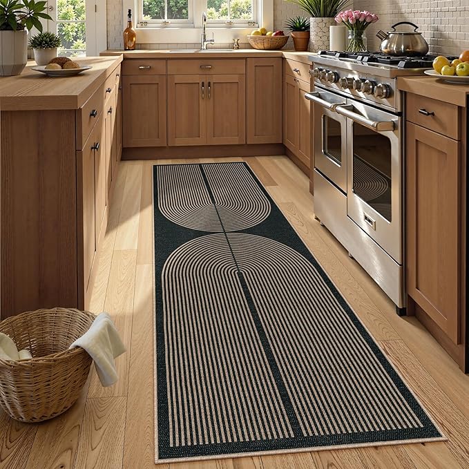 Lahome Modern Rainbow Kitchen Runner Rug, 2x8 Easy Jute Rug Runners for Hallways Entry Farmhouse Indoor Outdoor Carpet, Contemporary Washable Non Slip Runner for Laundry Room Porch