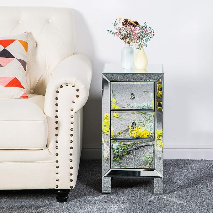 Mirrored End Table Modern Small Sofa Corner Table