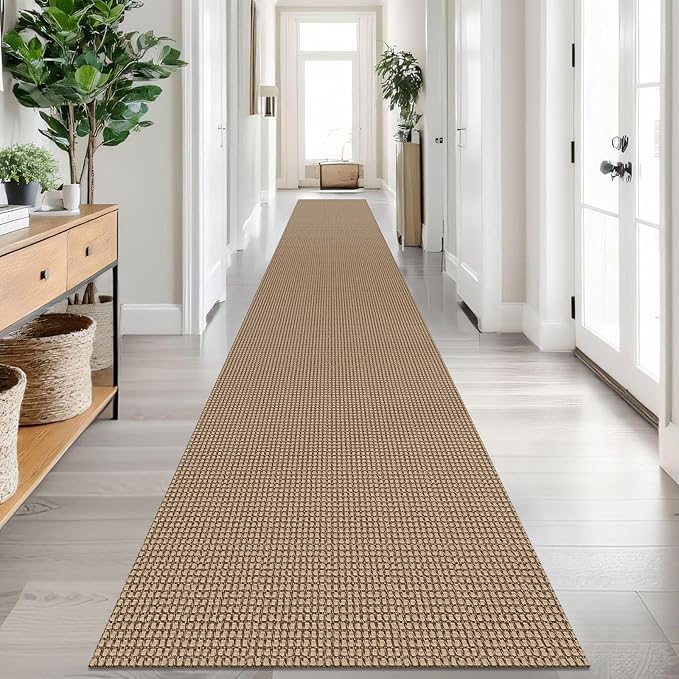 IOHOUZE Washable Exrea Long Hallway Runner Rug 2.6x18 Rubber Backed Kitchen Runner Entryway Runner Indoor, Woven Rugs Floor Carpet for Kitchen Hall Entryway Stair, Orange/Tan/Brown