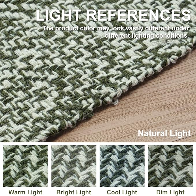 Collive Long Hallway Runner Rug 2.6' x 7', Washable Runner Indoor Entryway Rug, Olive Green/Cream Braided Woven Kitchen Runner Rugs Low-Profile Front Door Floor Carpet for Bedroom Doorway