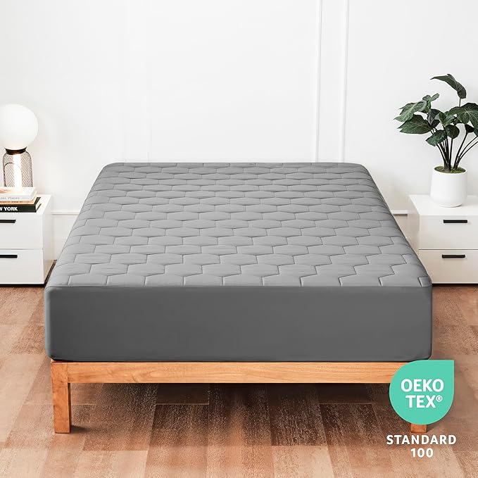 Hearth & Harbor 2 Pack Queen Size Quilted Fitted Mattress Pad Cover, 100% Waterproof Mattress Protectors, Deep Pocket Fitted Mattress Cover 8" - 21" (60" x 80", Gray)
