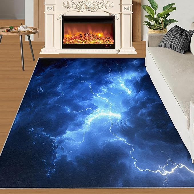 6x8 Dark Clouds Lightning Classroom Rugs - Storm Playroom Rug, Natural Weather Carpet Area Rug for Girls Bedroom Kids Room Basement Office Classroom