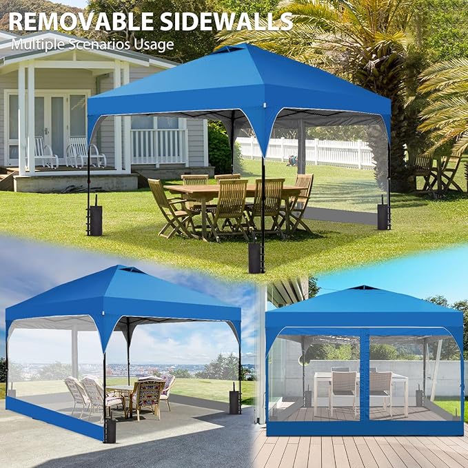 10x10 FT Pop Up Canopy with 4 Clear PVC Sidewalls, Instant 1-Button Push Canopy Tent for Outdoor Activities & Events