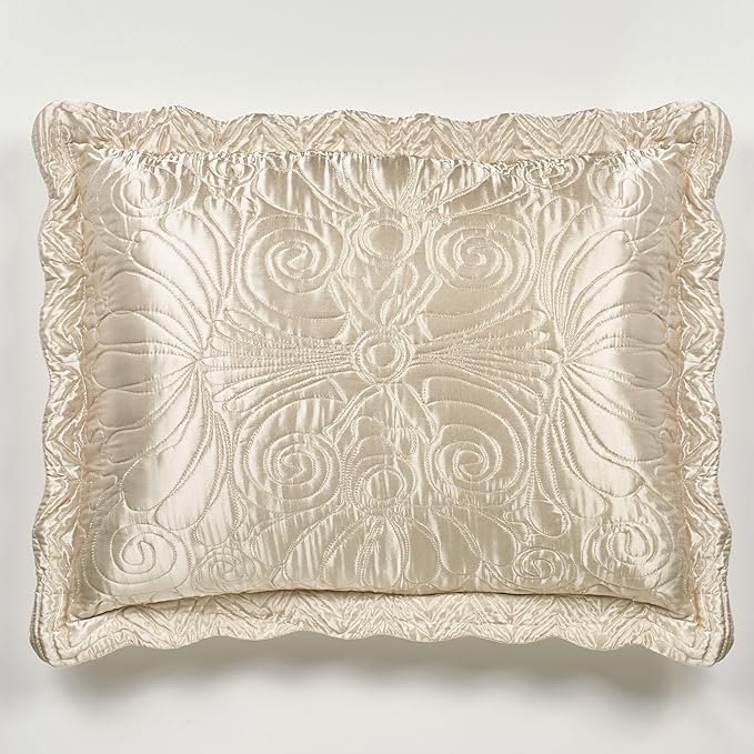Touch of Class Portia Luxury Bedding | Soft Pearl | Premier Quilted Polyester Satin | Romantic Hand Guided Machine Quilted Scroll Design 3 Piece Set: Cal King Oversized Bedspread & 2 King Shams