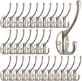 IBosins 30 Pack Heavy Duty Dual Coat Hooks Wall Mounted with 60 Screws Retro Double Hooks Utility Silvery Hooks for Coat, Scarf, Bag, Towel, Key, Cap, Cup, Hat