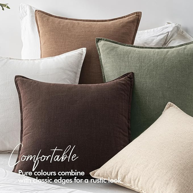 EMEMA Throw Pillow Covers Decorative Linen Pillow Covers 24x24 Inch Pink Boho Farmhouse Neutral Couch Throw Pillows for Bed Pack of 2 Accent Pillowcase Modern Sofa Cushion Livingroom Home