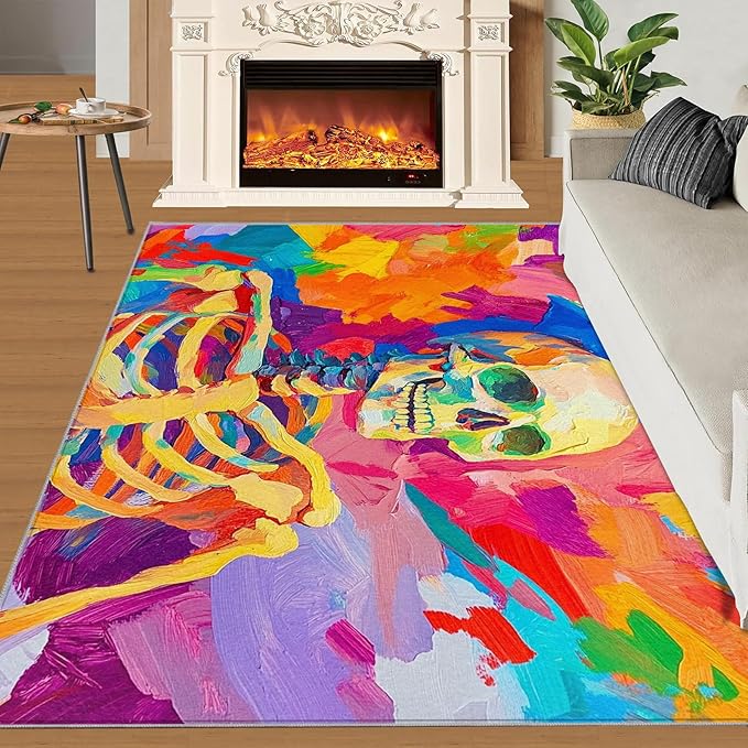 8x10 Abstract Graffiti Rugs for Living Room - Colorful Skeletons Large Area Rug, Pop Art Modern Boy Nursery Rug Soft Washable for Classroom Office Bedroom Kids Room