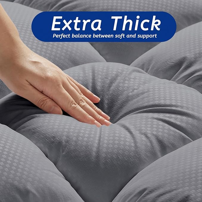 MATBEBY Extra Thick Twin Mattress Topper, 39"x75", Dark Grey, Breathable, Quilted Fitted, Deep Pocket, Machine Washable