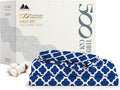 Mayfair Linen 100% Egyptian Cotton Split King Sheets Sets for Adjustable Bed - 500 Thread Count Split Top King Sheet (5 PC, Quatrefoil - Navy), Soft, Cooling, Sateen Weave 16" Deep Pocket Hotel Sheet