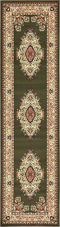 Unique Loom Reza Collection Traditional Persian Style Area Rug, 2 ft 7 in x 10 ft, Olive/Ivory