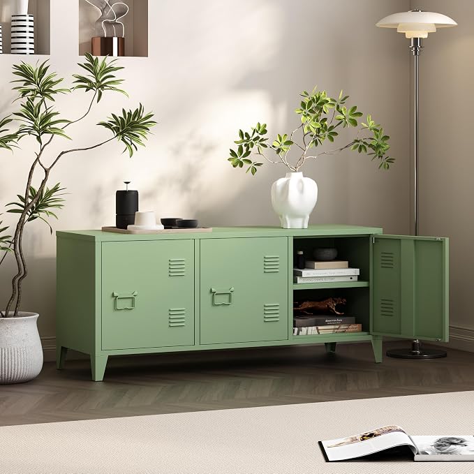 MIOCASA Metal Storage Cabinet, 3 Door TV Stand, Metal TV Cabinet