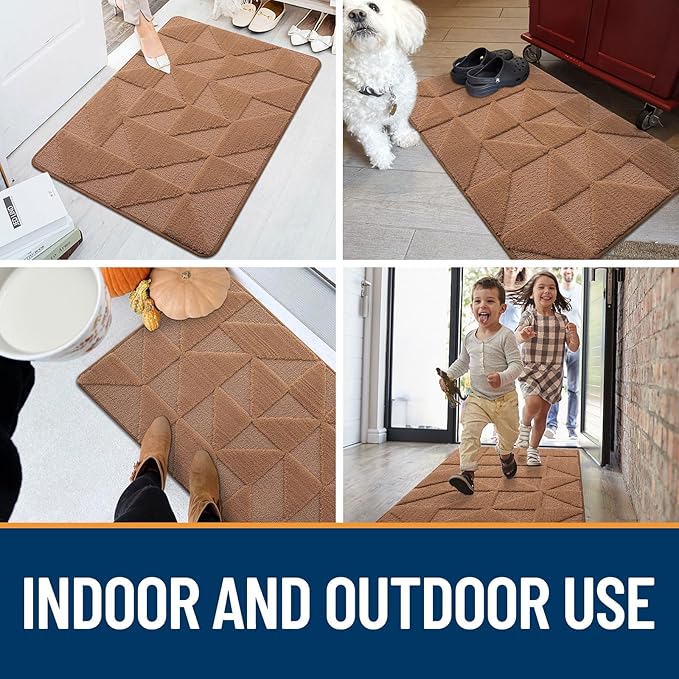 OLANLY Door Mats Indoor, Non-Slip, Absorbent, Dirt Resist, Entrance Washable Mat, Low-Profile Inside Entry Doormat for Entryway (30x17 inches, Brown)
