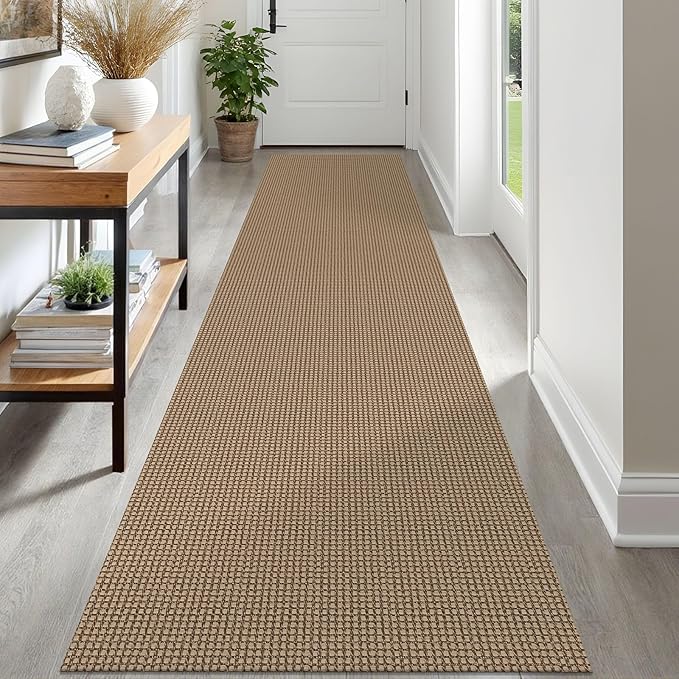 IOHOUZE Washable Runner Rug 2.6x12 Non Slip Rubber Backed Extra Long Hallway Runner Entryway Runner Indoor, Kitchen Rugs Woven Cotton Floor Carpet for Hall Stair, Orange/Tan/Brown