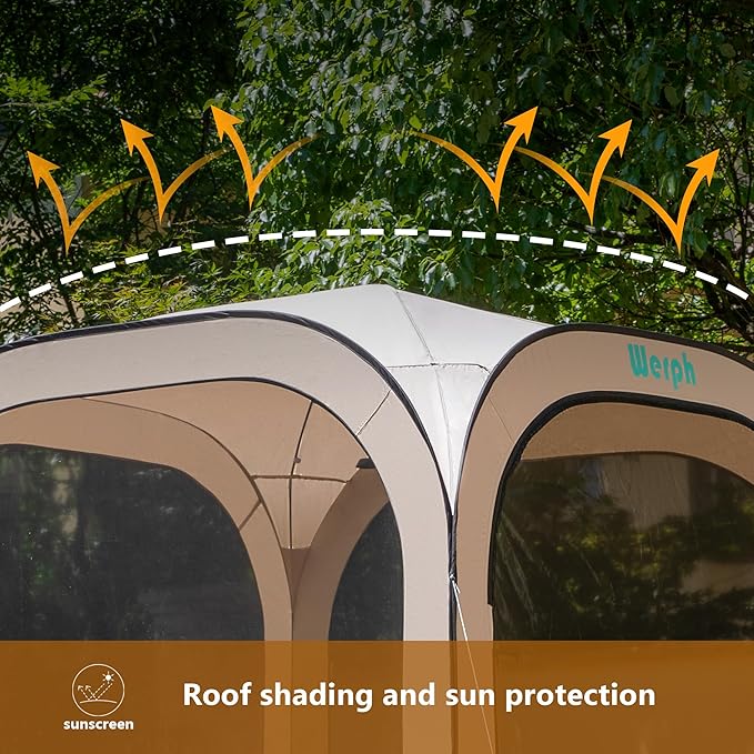 Werph 6x6 Pop Up Screen Tent, Mosquito Net Gazebo, UV Resistant Roof Waterproof Screen Canopy, Quick Setup Outdoor Shelter for Backyard, Patio, Garden, Picnic, Camping and Events, Beige