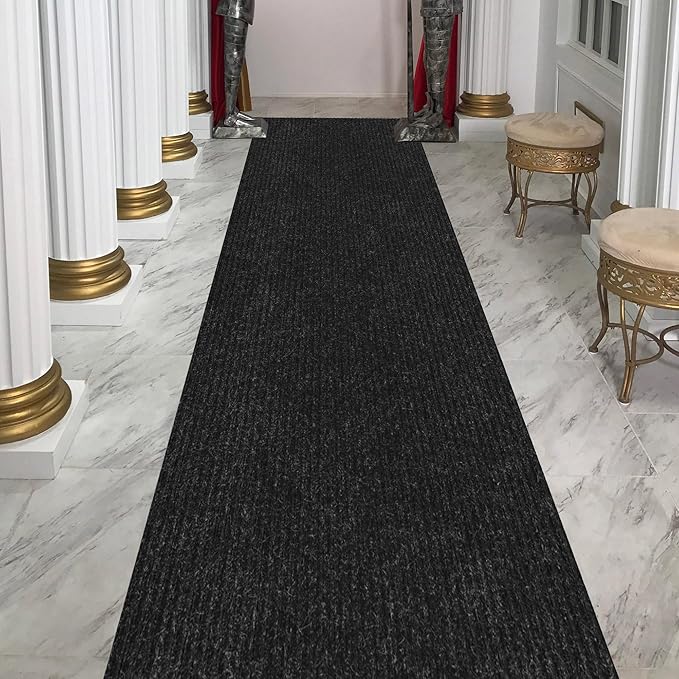 Ottomanson 2' x 17' Hallway Runner with Scraper Pile Extra Durable Non-Slip Rug Mat for Indoor & Outdoor Use - Ideal for Kitchen, Entryway, Patio & Garage - High-Traffic Carpet, Black