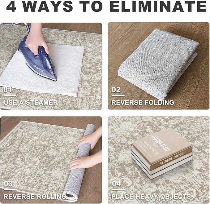 KILOCOCO Area Rug 3x5 Entryway Rug Washable Printed Vintage Floral Rubber Backed Non Slip Indoor Kitchen Rugs for Living Room Laundry Room Playroom Mudroom Moroccan Area Rugs, Beige
