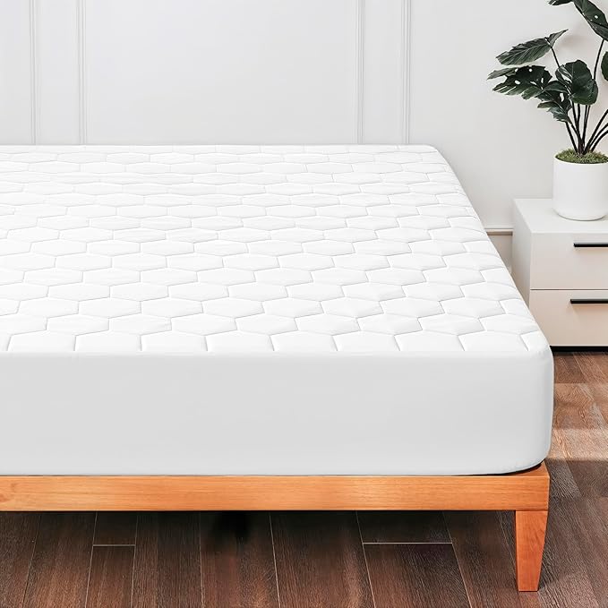 Hearth & Harbor California King Size Quilted Fitted Mattress Pad Cover, 100% Waterproof Mattress Protectors, Deep Pocket Fitted Mattress Cover 8" - 21" (72" x 84", White)