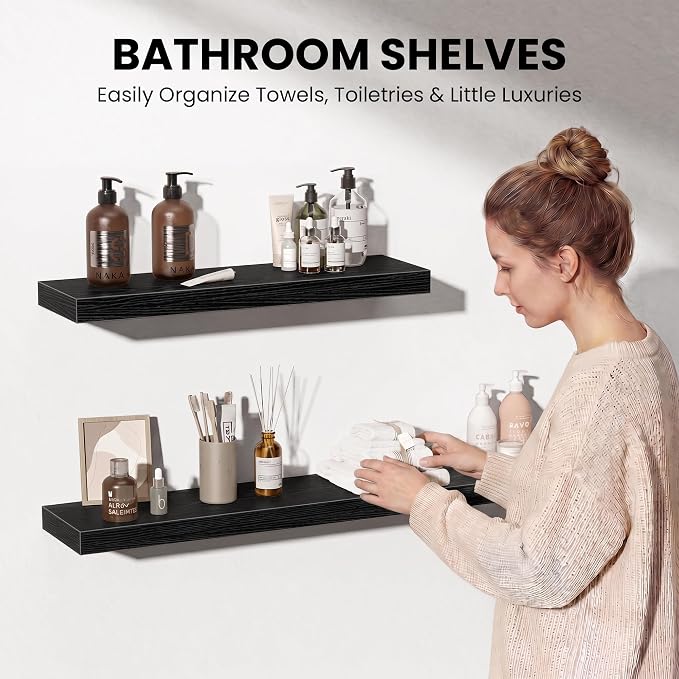 Fun Memories 16 Inch Floating Shelves Wall-Mounted, Engineered Wood Wall Shelves