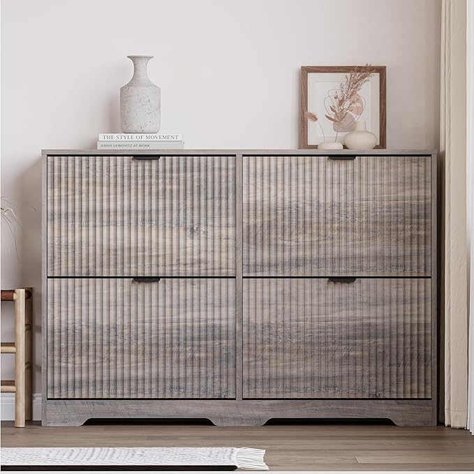 BORNOON Large Shoe Cabinet for Entryway, Shoe Rack Cabinet with 4 Flip Drawer and Adjustable Shelves for Small Apartment, Foyer