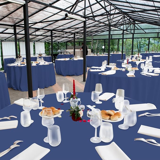 16 Pack Navy Blue Plastic Tablecloth for Round Tables, Premium Decorative Navy Blue Disposable Table Cloths for Parties, Navy Round Party Table Cover for Birthday Wedding Banquet Event, 84 Inch