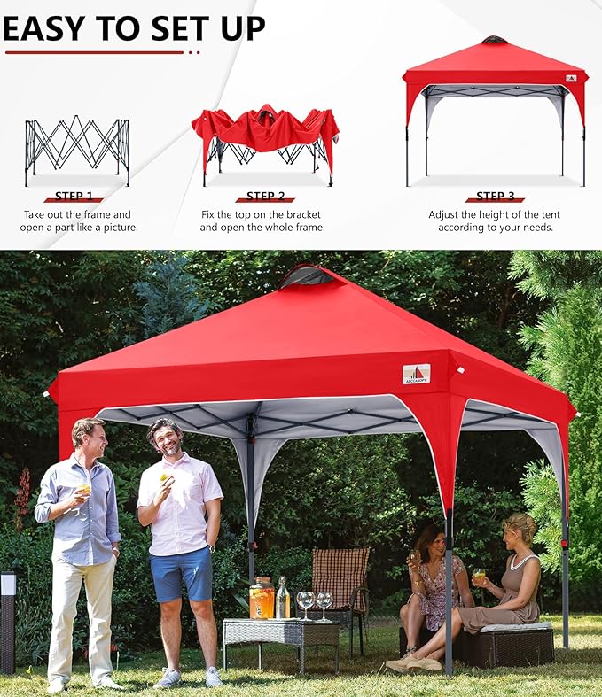 ABCCANOPY Outdoor Pop up Canopy Tent, 8x8 Instant Portable Canopy for Camping, Beach, Backyard, Red