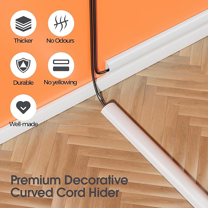 TV Wire Hider Wall, 113.4in Cord Hider Cord Covers for 2-3 Wires on Wall, Paintable Cable Hider Wire Covers for Cords on Wall, Cable Cover Raceway Wire Hider for Walls Mount Tv, W1.57 H0.59in, White