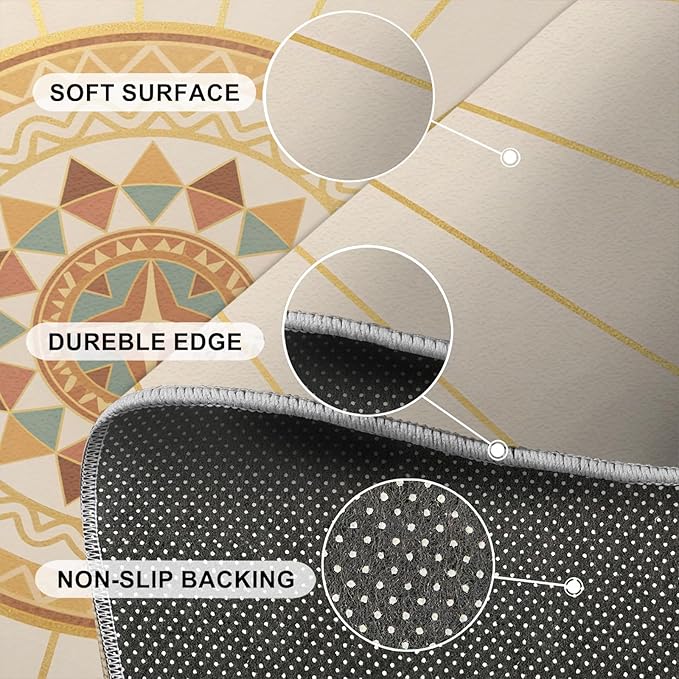 Boho Sun Area Rugs 5x7ft, Minimalist Line Rugs for Living Room, Geometric Solar Floor Rug Sturdy and Non-Shedding for Bedroom Hardwood Floors Teen Room