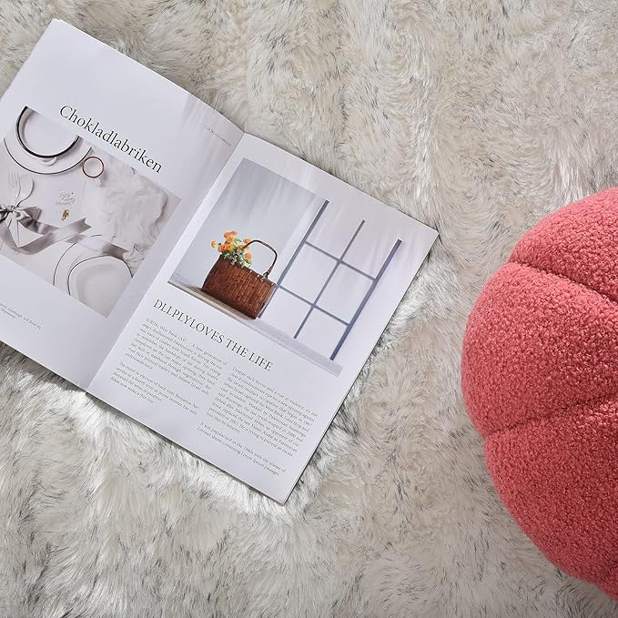 Latepis Large Circle Area Rugs for Living Room Round Rug 8ft Fluffy Bedroom White with Grey Tips Shaggy Rug Washable Shag Faux Fur Fuzzy Rug for Living Room