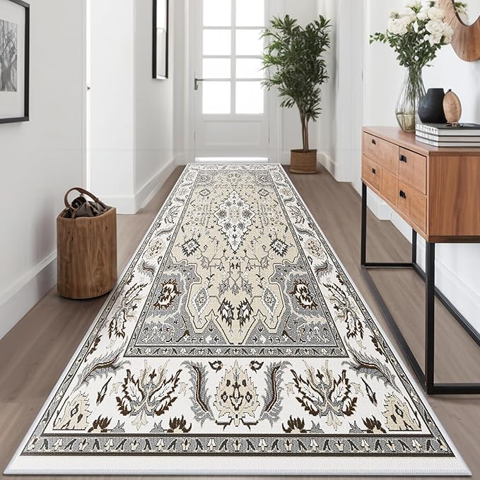 Kitchen Runner Rug Non-Slip Hallway Runner Rugs, 2.6 x 8ft Faux Wool Carpet Vintage Washable Area Rugs Runner with Rubber Backing for Hallway, Kitchen, Entryway, Living Room, Bedroom, Laundry