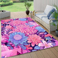 Vibrant Floral Outdoor Rug Modern Flower Texture Rugs for Patio Deck Porch Balcony Waterproof Non Slip Camping Garden Large Outside Carpet Easy Clean Machine Washable Pool Mat Pink Purple 7x10
