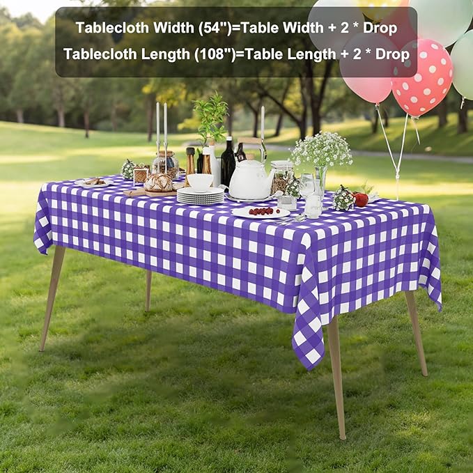 Smiry 5 Pack Purple Gingham Disposable Tablecloths - 54" x 108" Heavy Duty Plastic Table Cloth, Waterproof Buffalo Plaid Table Covers for Picnic, Banquets, Parties