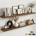 Venusmiles Floating Shelves for Wall, 55 Inch Floating Shelves Set of 2, 6.5" D Wooden Wall Mounted Display Shelves with Invisible Brackets for Living Room, Bedroom, Bathroom, Kitchen Decor, Brown