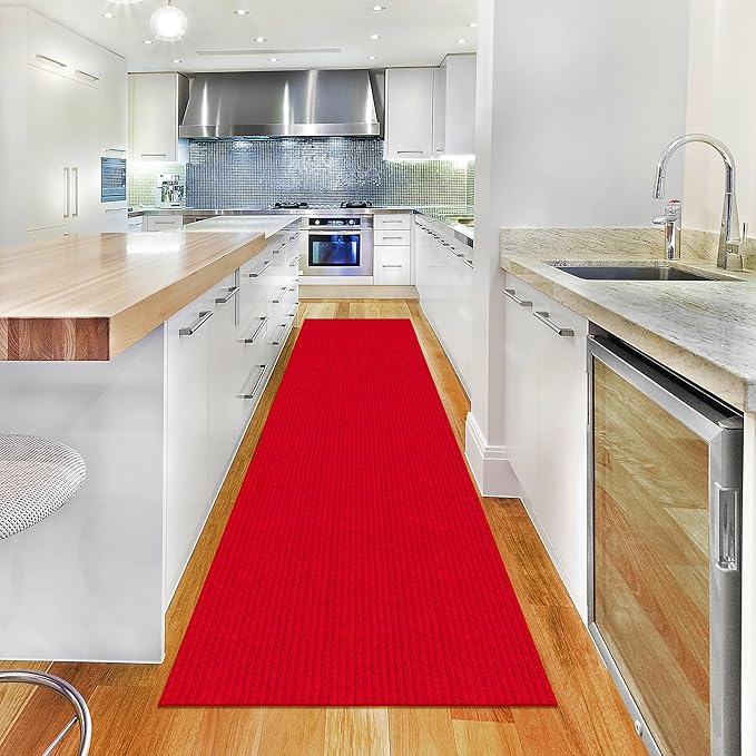Ottomanson 2' x 41' Hallway Runner with Scraper Pile - Extra Durable Non-Slip Rug Mat for Indoor & Outdoor Use - Ideal for Kitchen, Entryway, Patio & Garage - High-Traffic Carpet, Red