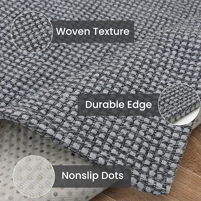 IOHOUZE Washable Runner Rug 2x6 Non Slip Runners for Hallways Entryway Runner Indoor, Kitchen Rugs Woven Cotton Floor Carpet for Kitchen Hall Entrance Bedroom, Dark Grey