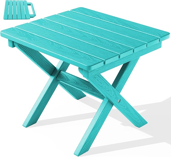 SERWALL Adirondack Side Table, No Assembly Outdoor End Table, HDPE Small Folding Table for Backyard Pool Porch, Aruba