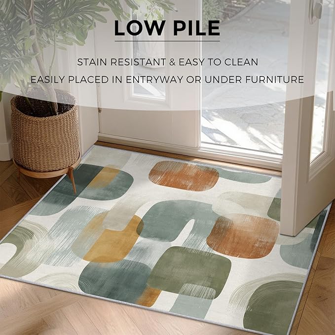 Mid Century Modern Rugs for Home Decor, 7x9 ft, Abstract Geometry Area Rugs for Living Room, Soft Non Slip Washable Boho Geo Geometric Carpet Bedroom Decorations Dt-Ghf-19