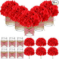 Daifunli 6 Set Picnic Party Centerpieces for Table Mason Jar Table Decor with Artificial Flowers Red Gingham Ribbon for Picnic Birthday Party BBQ Baby Shower Wedding(6,Hydrangea)