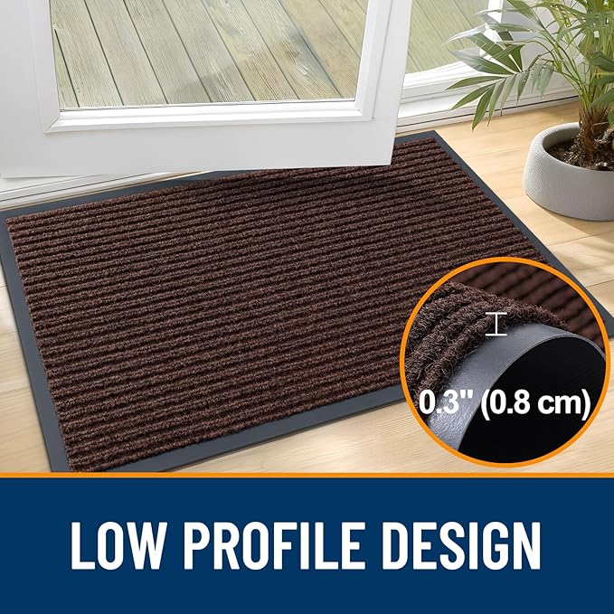 OLANLY Front Door Mat Indoor Outdoor Entrance, Waterproof Heavy Duty Doormat, Fade Resistant, Low Profile, Easy Clean Patio Porch Welcome Floor Mats for Entry, 59x20, Brown