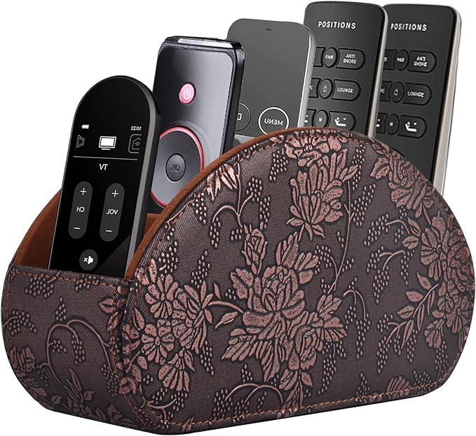 Leather Remote Control Holder TV Remote Caddy Store Box, Bedside Table Organizer for Controller, Media Player, Brush, Glasses, Note Paper and Pen Storage(Retro)