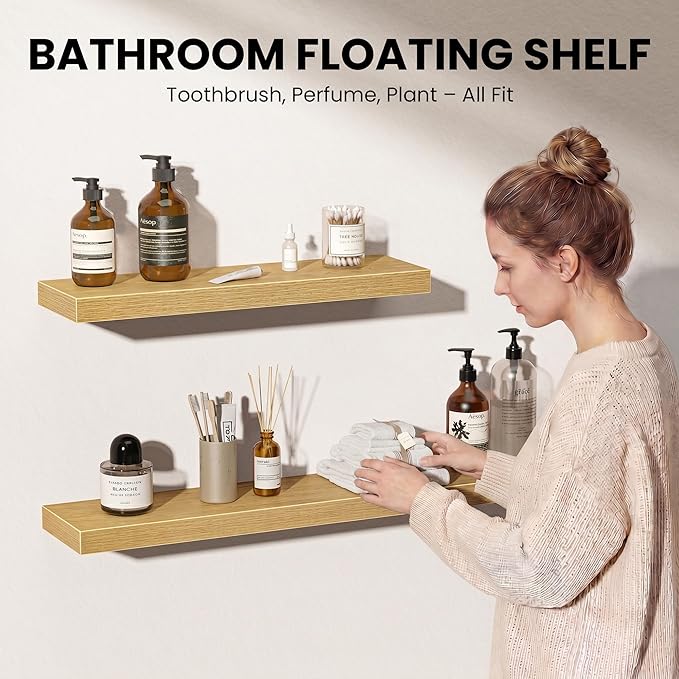 Fun Memories Floating Shelves for Wall, 32 Inch Set of 2 Rustic Wood Wall