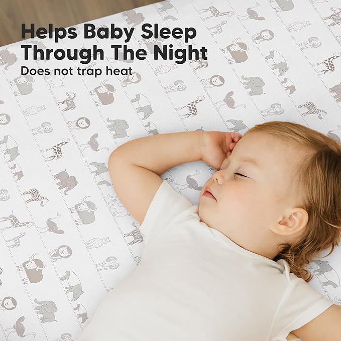 2-Pack Mini Crib Sheets Fitted - 38x26 Pack N Play Sheets for Pack and Play Mattress, Organic Cotton, Soft & Breathable Playard Bedding, Neutral Mini Toddler Bed Cover for Boys, Girls (Savannah)