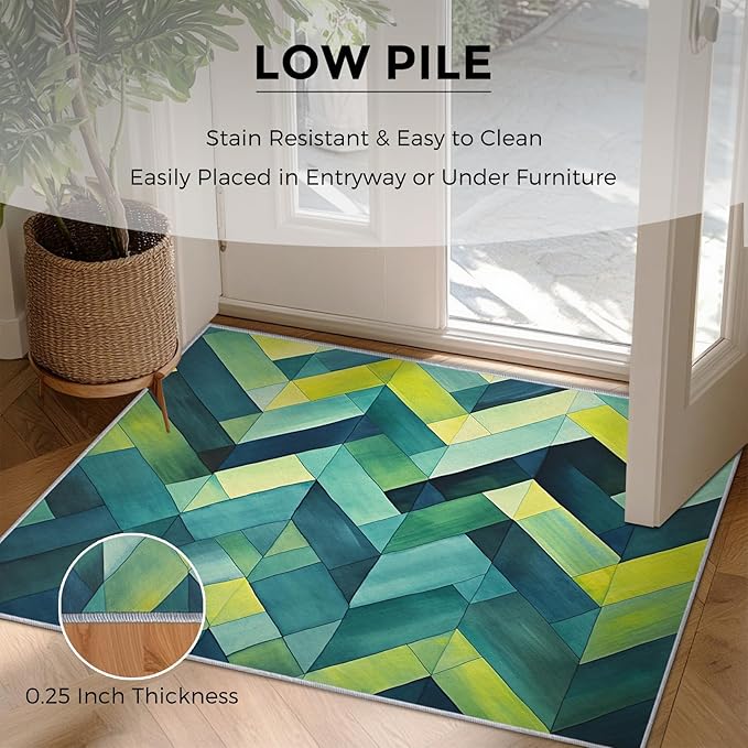 5x8 Geometric Zigzag Rugs for Bedroom Decor, Washable Green Chevron Pattern Area Rug, Living Room Home Decoration, Non Slip Soft Thin, Modern Abstract Geometry Decor Carpet PF-P 49