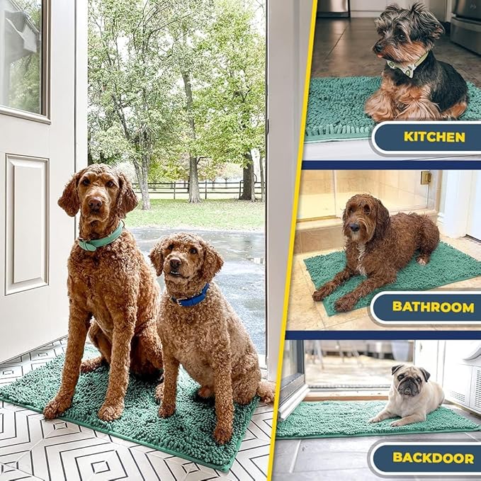 Muddy Mat® AS-SEEN-ON-TV Highly Absorbent Microfiber Door Mat and Pet Rug, Non Slip Thick Washable Area and Bath Mat Soft Chenille for Kitchen Bedroom Indoor and Outdoor - Seafoam Green 24" x 72"